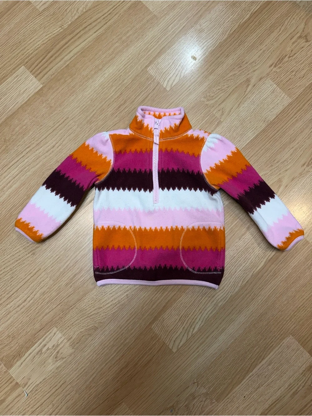 Old Navy 12-18M Pink Orange Stripe Quarter Zip Fleece Pullover Toddler Girls Top